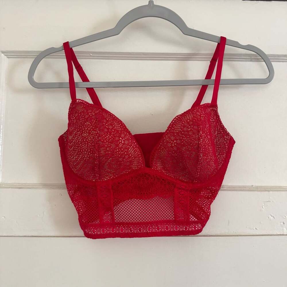 Victoria's Secret Very Sexy Red Lace Plunge Bustier Bralette Bra Top